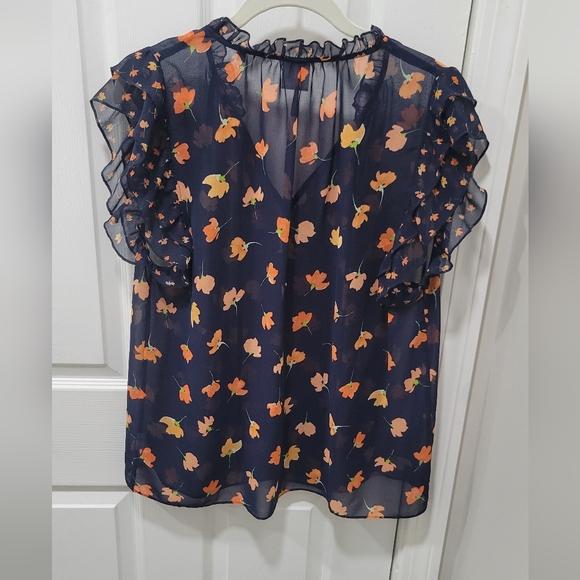 CAbi Poppy Print Flutter Sleeve Sheer Blouse - Picture 2 of 3